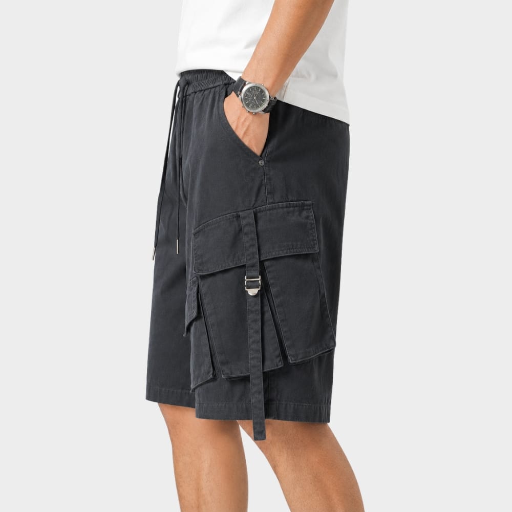 Cairnward-Outdoor mens loose fit cargo shorts elastic waist multi pocket