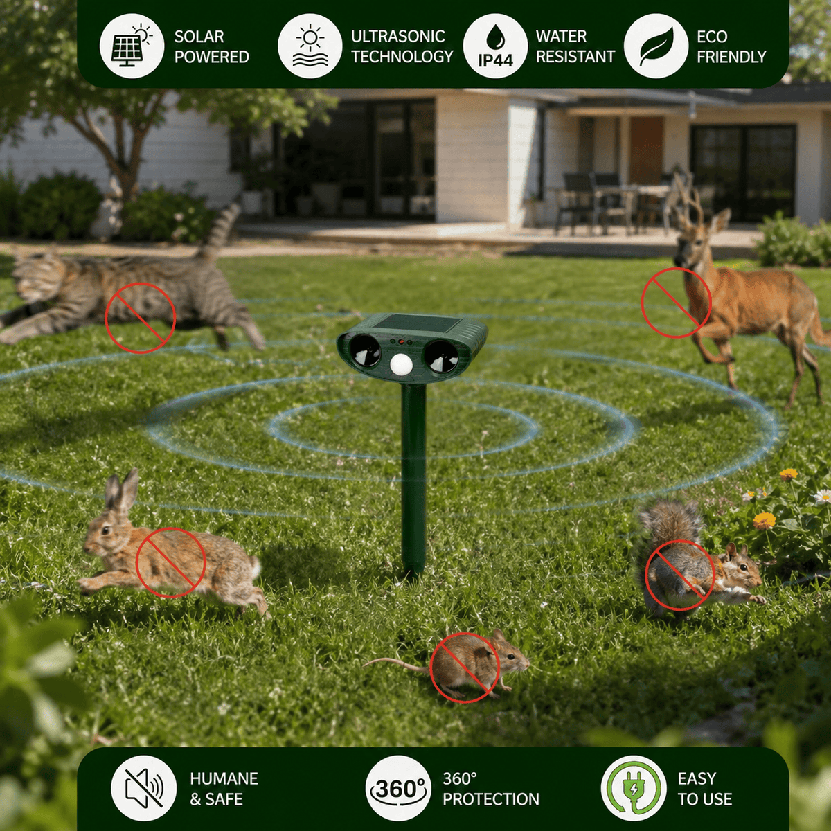 Cairnward-Outdoor solar ultrasonic animal pest repellent garden waterproof