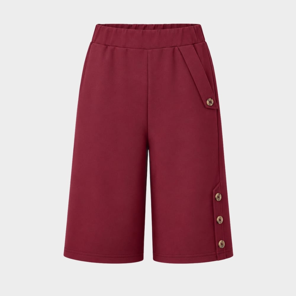 Cairnward-Outdoor womens high waist knee length loose shorts with side buttons