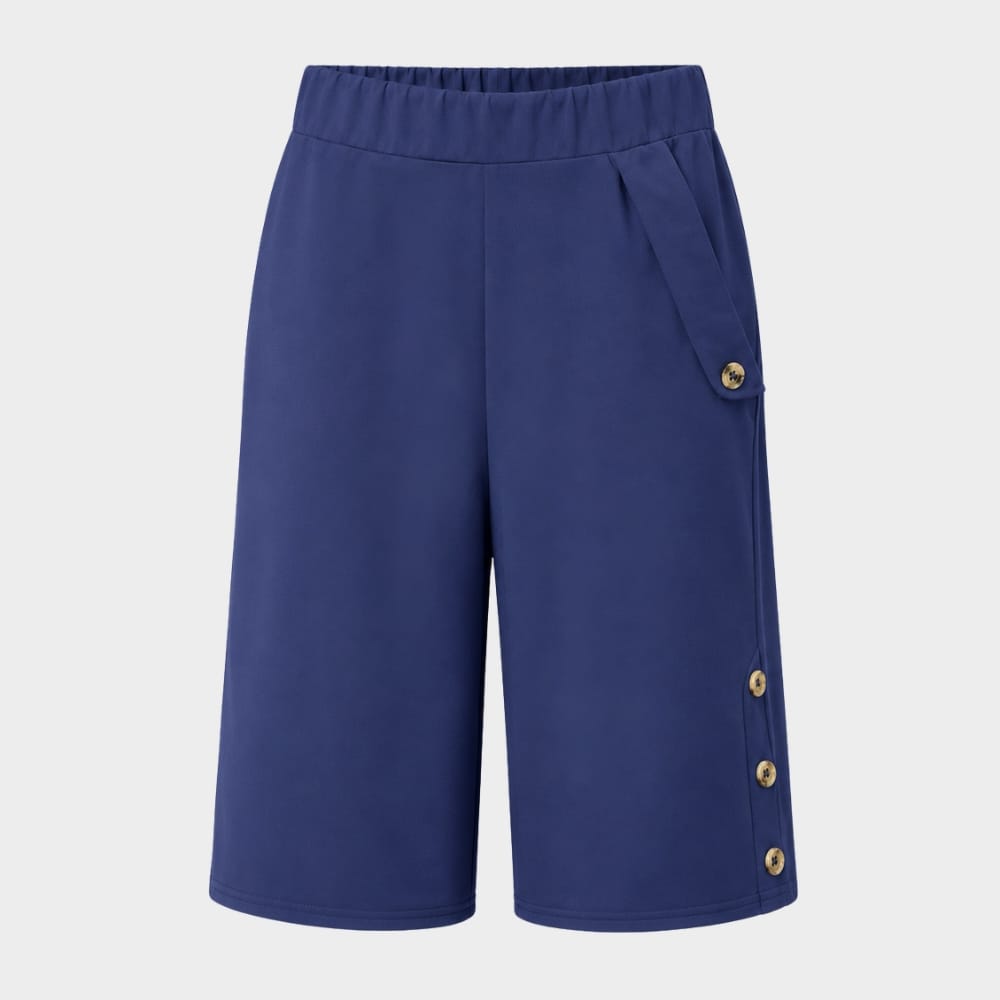 Cairnward-Outdoor womens high waist knee length loose shorts with side buttons