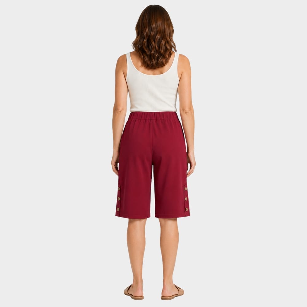 Cairnward-Outdoor womens high waist knee length loose shorts with side buttons